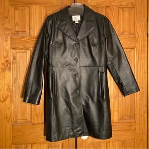 NWOT Madison & Max vintage 80s 90s Long Leather Coat Jacket Black Size L Large